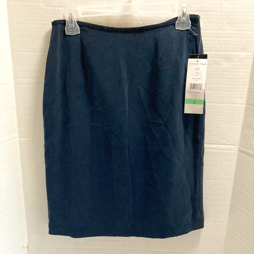 Josephine Chaus Straight Skirt Lined Silk Knee Length marina navy career size 8